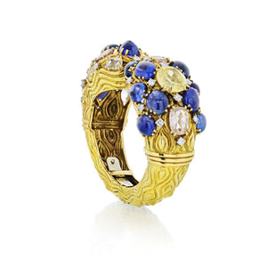 David Webb 18K Yellow Gold Diamond, Colored Sapphire Bracelet