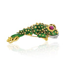 David Webb Tadpole Platinum & 18K Yellow Gold Green Enamel, Ruby Eyes, Diamond Lips Brooch - The Back Vault