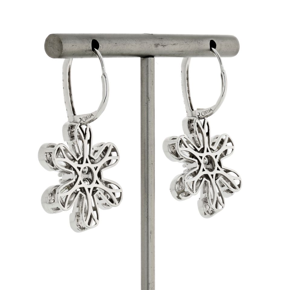 Flower 14K White Gold 4.08 Carat Diamond Drop Dangle Earrings - The Back Vault