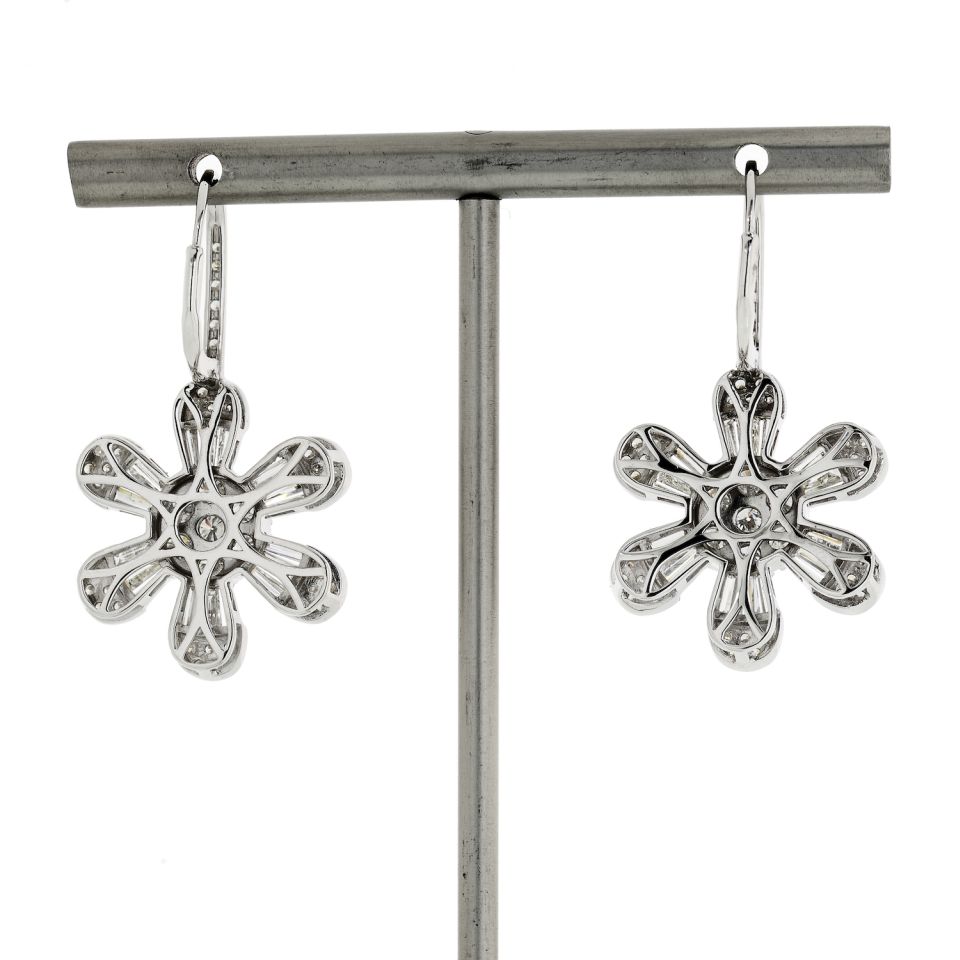 Flower 14K White Gold 4.08 Carat Diamond Drop Dangle Earrings - The Back Vault