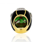 David Webb Jade Platinum & 18K Yellow Gold Black Enamel, Diamonds, Ruby Ring - The Back Vault