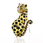 David Webb Leopard Platinum & 18K Yellow Gold Diamonds, Emeralds, Black Enamel Brooch - The Back Vault