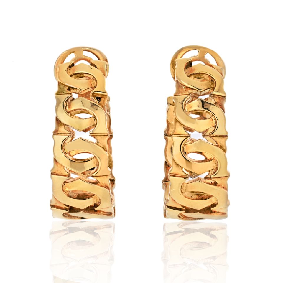 Cartier Double C 18K Yellow Gold Double C Motif Hoop Earrings - The Back Vault