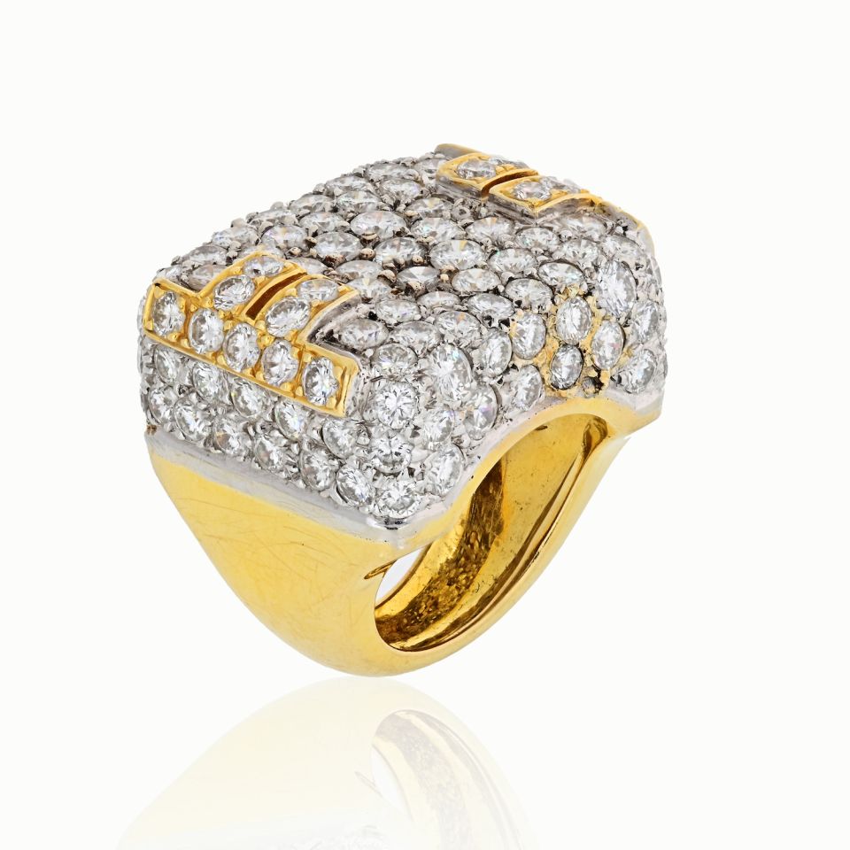 Hammerman Brothers Platinum & 18K Yellow Gold 10 Carat Diamond Mens Ring - The Back Vault Jewelry