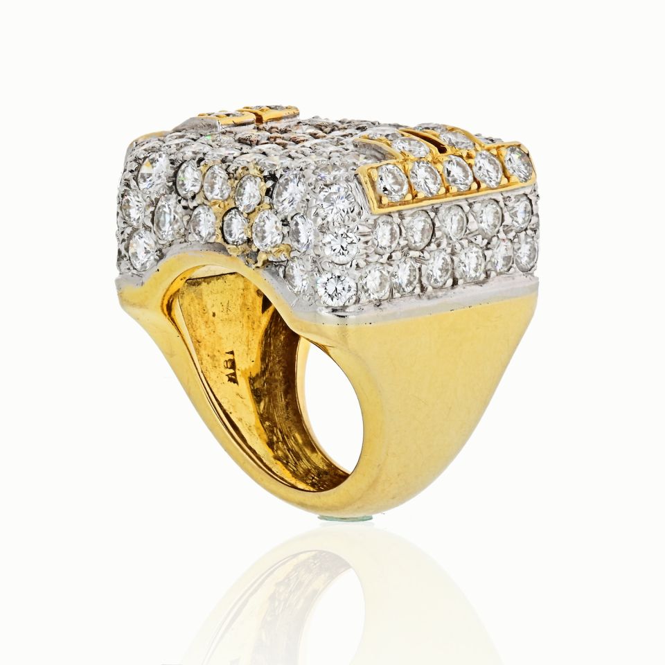 Hammerman Brothers Platinum & 18K Yellow Gold 10 Carat Diamond Mens Ring - The Back Vault Jewelry