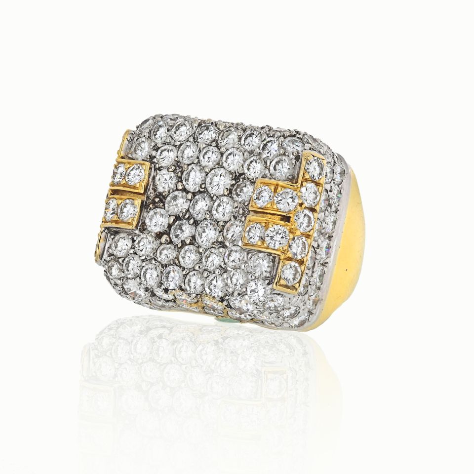 Hammerman Brothers Platinum & 18K Yellow Gold 10 Carat Diamond Mens Ring - The Back Vault Jewelry