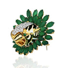 David Webb Tiger Platinum & 18K Yellow Gold Diamond And Chrysoprave Brooch - The Back Vault