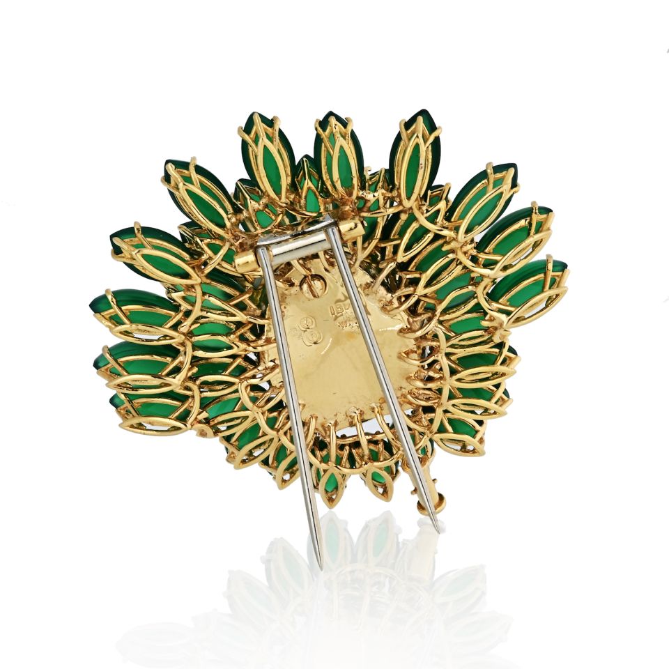 David Webb Tiger Platinum & 18K Yellow Gold Diamond And Chrysoprave Brooch - The Back Vault