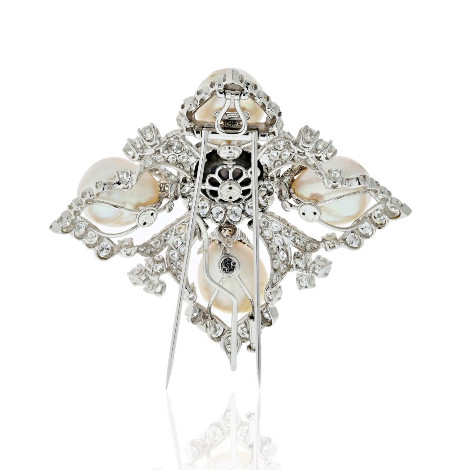 David Webb Platinum Diamond And Round Pearl Maltese Cross Pendant Brooch - The Back Vault