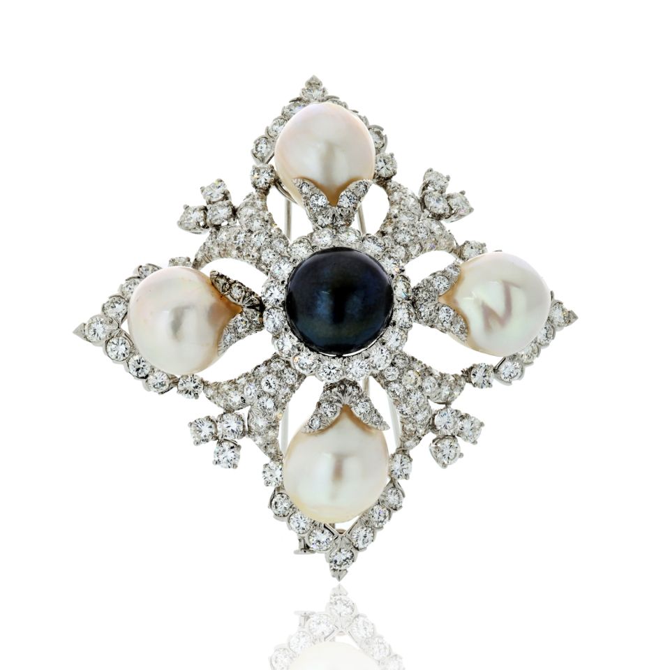 David Webb Platinum Diamond And Round Pearl Maltese Cross Pendant Brooch - The Back Vault