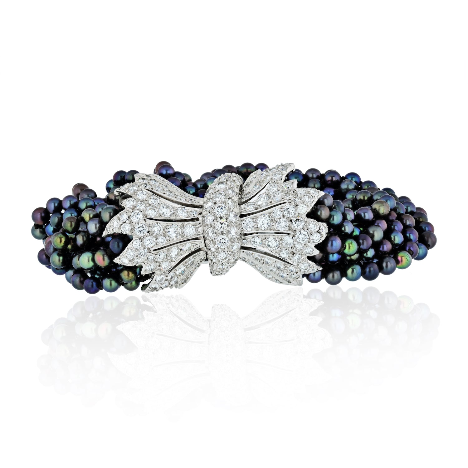 David Webb Dyed Black Cultured Pearl Torsade Bracelet With Diamond Clasp - The Back Vault