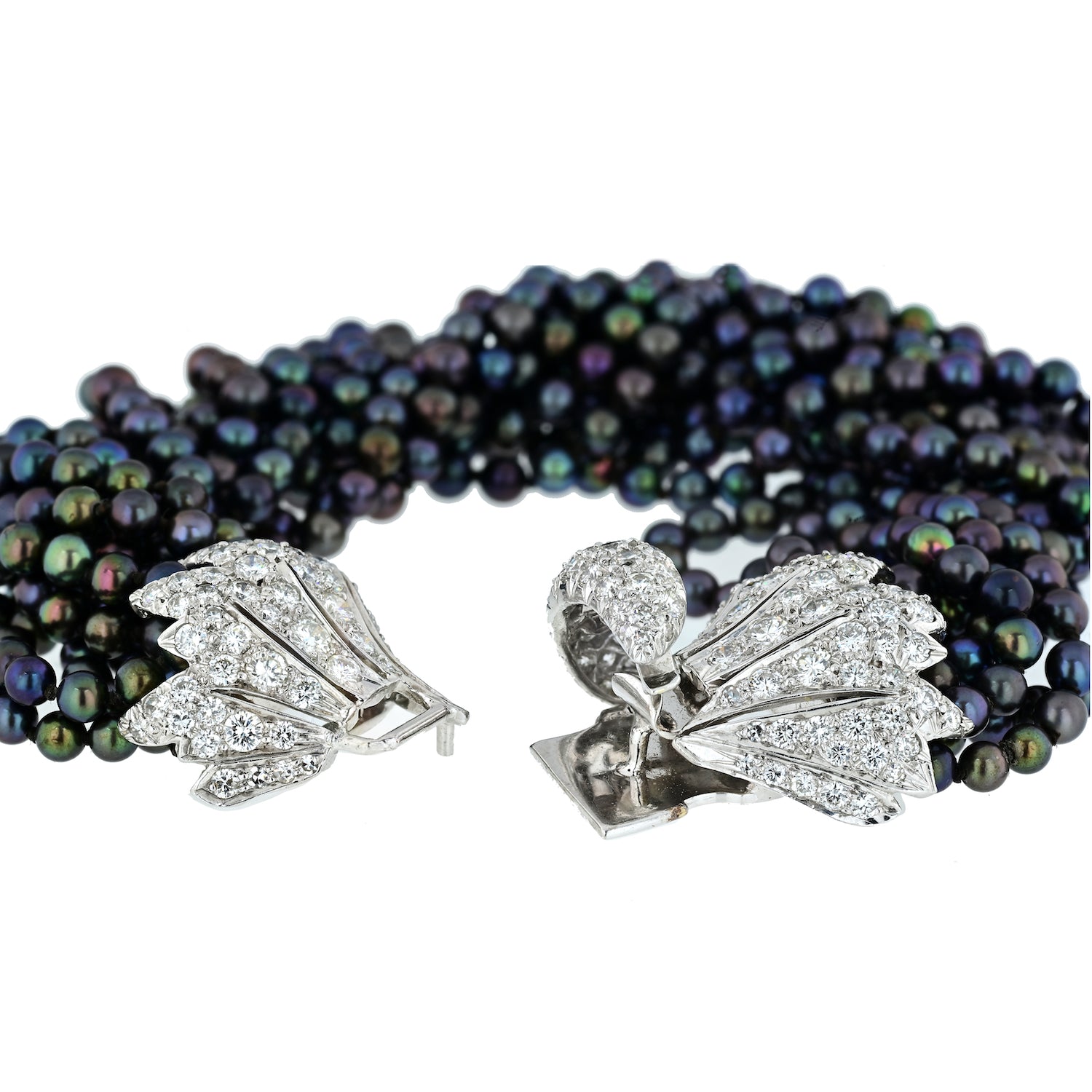 David Webb Dyed Black Cultured Pearl Torsade Bracelet With Diamond Clasp - The Back Vault