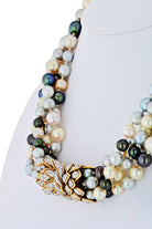 David Webb Platinum & 18K Yellow Gold 5 Multi-Colored Pearl String Torsade Diamond Necklace - The Back Vault