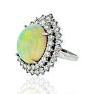 1970's Platinum Large Fire Opal And Diamond Ring - The Back Vault Jewelry