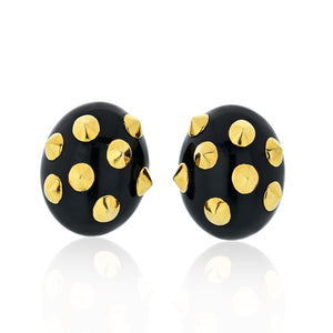 Angela Cummings 18K White Gold Black Jade, Gold Studded Earrings