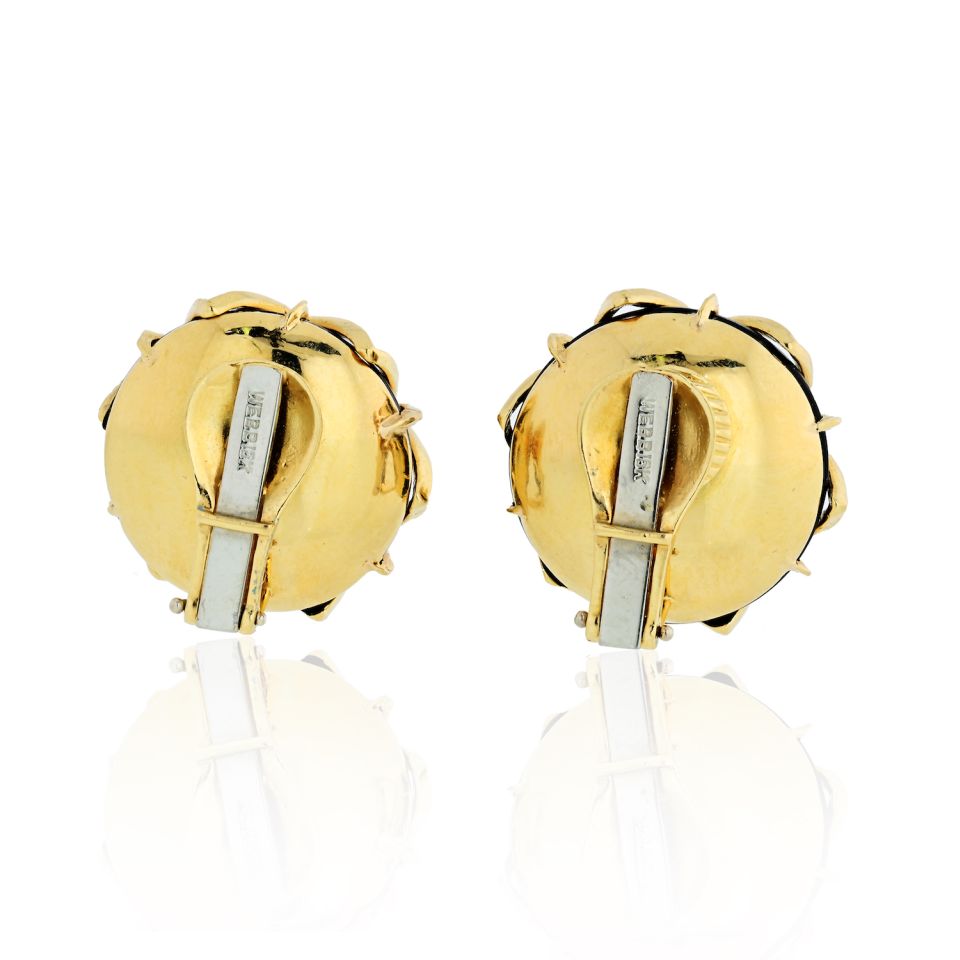 David Webb Snowflake Platinum & 18K Yellow Gold Onyx Webb Earrings - The Back Vault