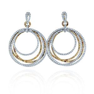 18K Two Tone 24.57 Carat Pave White And Chocolate Diamond Dangling Hoop Earrings