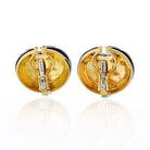 David Webb Crescent Platinum & 18K Yellow Gold Black Enamel & Diamonds Earrings - The Back Vault