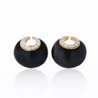 David Webb Crescent Platinum & 18K Yellow Gold Black Enamel & Diamonds Earrings - The Back Vault