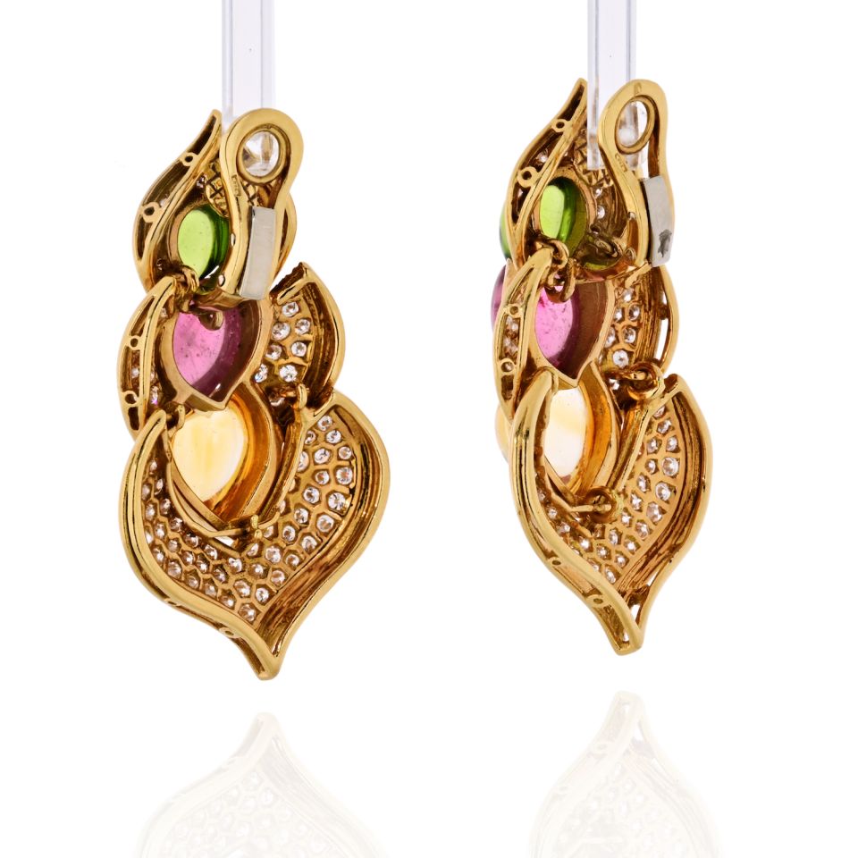 18K Yellow Gold Tourmaline, Peridot, And Diamond Clip-On Earrings - The Back Vault Jewelry