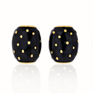 David Webb 18K Yellow Gold Black Enamel Gold Spotted Earrings