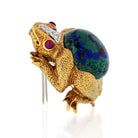 David Webb 18K Yellow Gold Frog With Azurite-Malachite, Diamonds, Ruby Brooch - The Back Vault