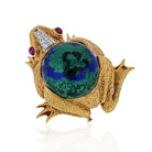 David Webb 18K Yellow Gold Frog With Azurite-Malachite, Diamonds, Ruby Brooch - The Back Vault