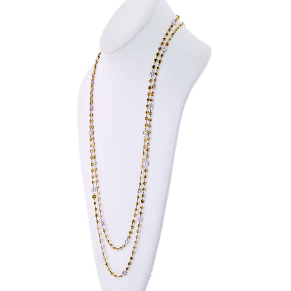 Platinum & 18K Yellow Gold 32 carat 56 Inches Fancy Color And White Diamonds by the Yard Necklace - The Back Vault Jewelry