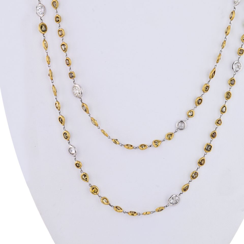 Platinum & 18K Yellow Gold 32 carat 56 Inches Fancy Color And White Diamonds by the Yard Necklace - The Back Vault Jewelry