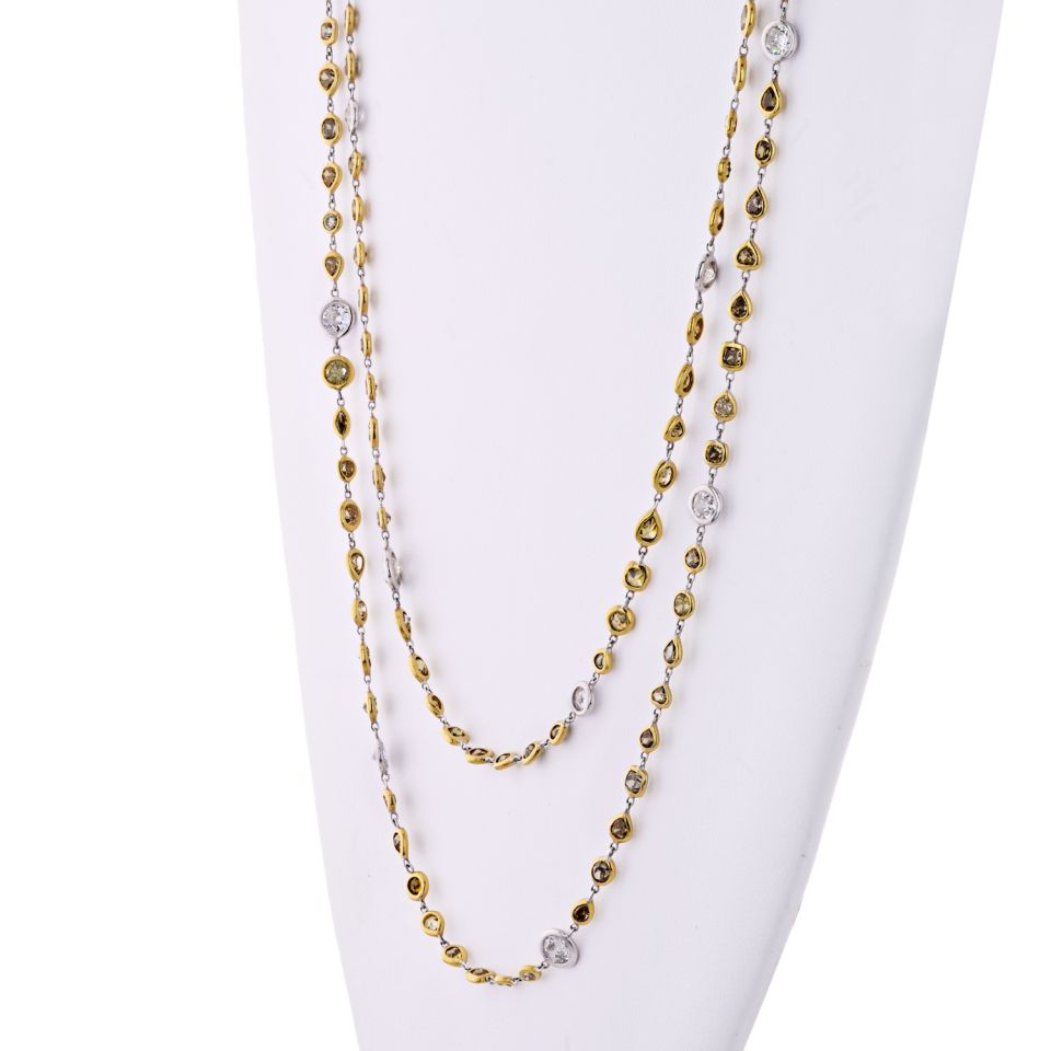 Platinum & 18K Yellow Gold 32 carat 56 Inches Fancy Color And White Diamonds by the Yard Necklace - The Back Vault Jewelry