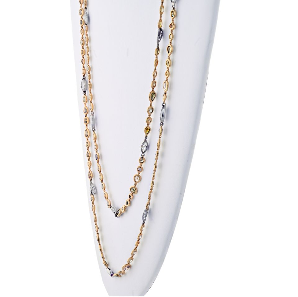 Platinum & 18K Yellow Gold 41 carat Fancy Color And White Diamonds by the Yard Necklace - The Back Vault Jewelry