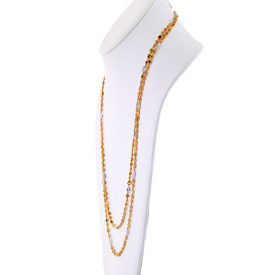 Platinum & 18K Yellow Gold 36 carat Fancy Color And White Diamonds by the Yard Necklace - The Back Vault Jewelry