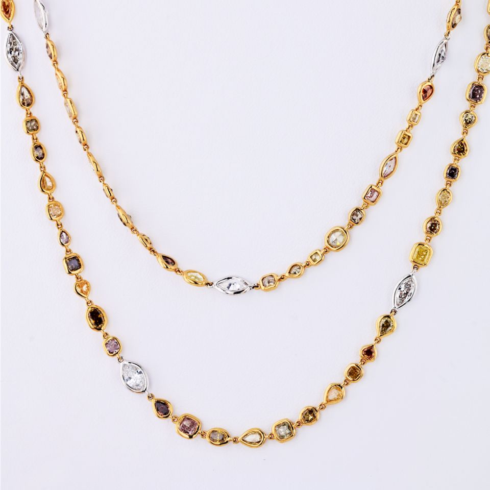 Platinum & 18K Yellow Gold 36 carat Fancy Color And White Diamonds by the Yard Necklace - The Back Vault Jewelry