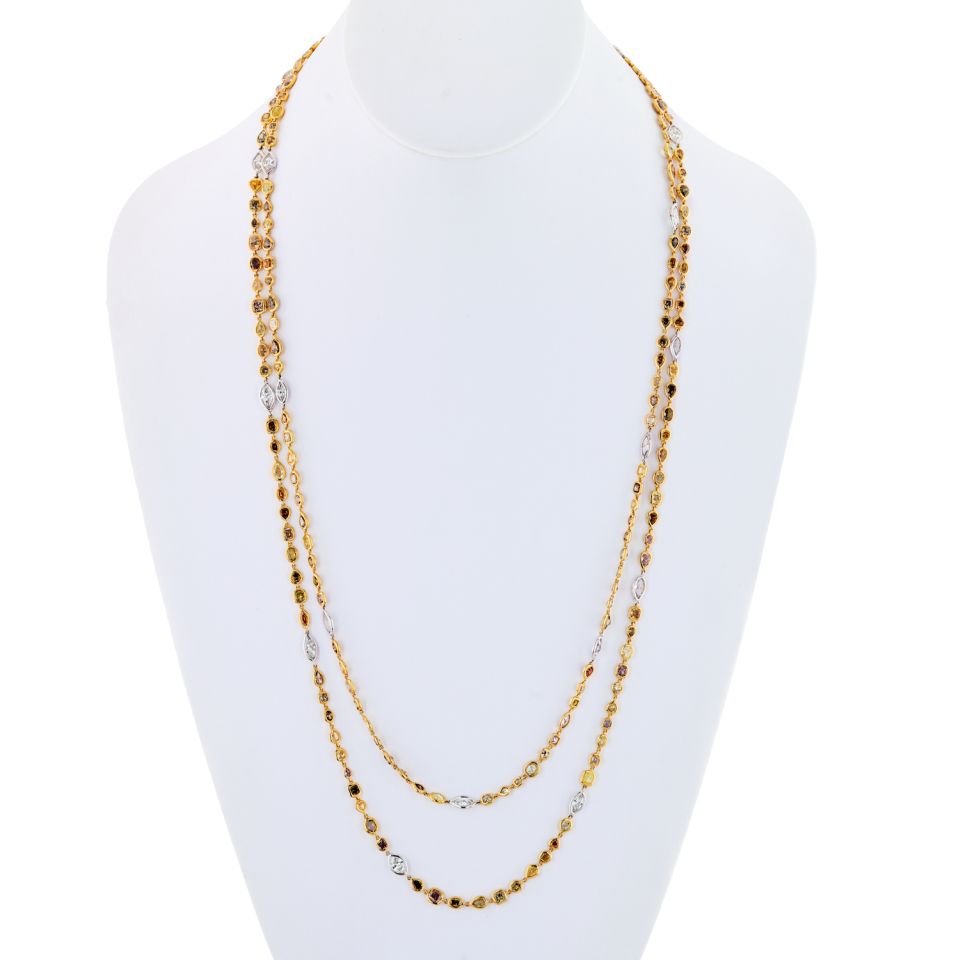 Platinum & 18K Yellow Gold 36 carat Fancy Color And White Diamonds by the Yard Necklace - The Back Vault Jewelry