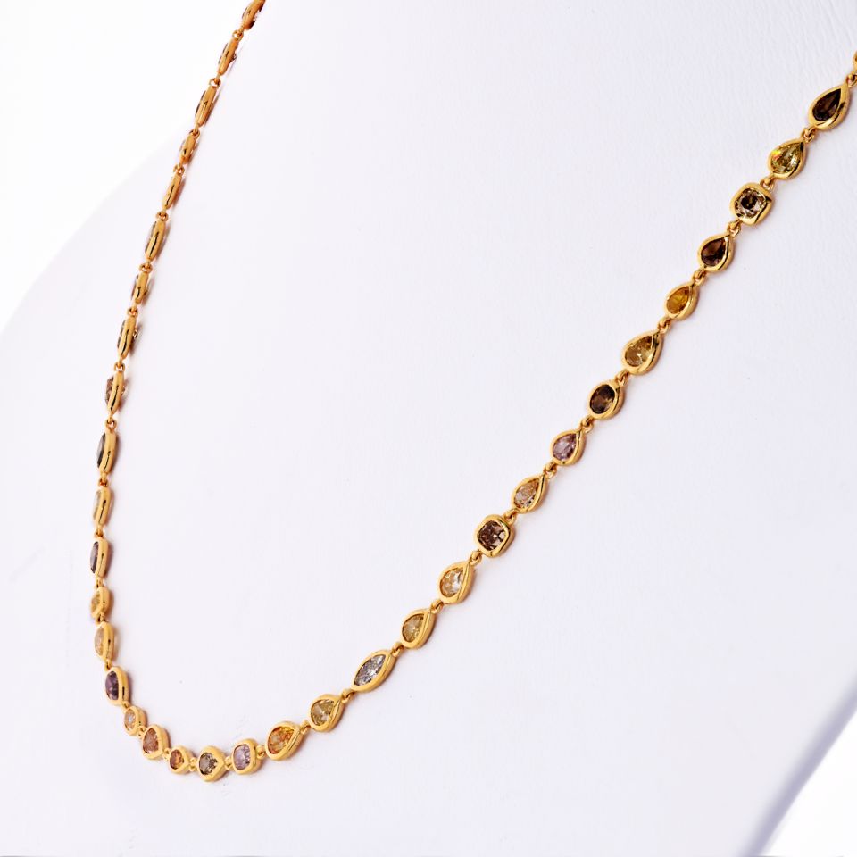 18K Yellow Gold All natural multicolor fancy and white Diamonds by the Yard Necklace - The Back Vault