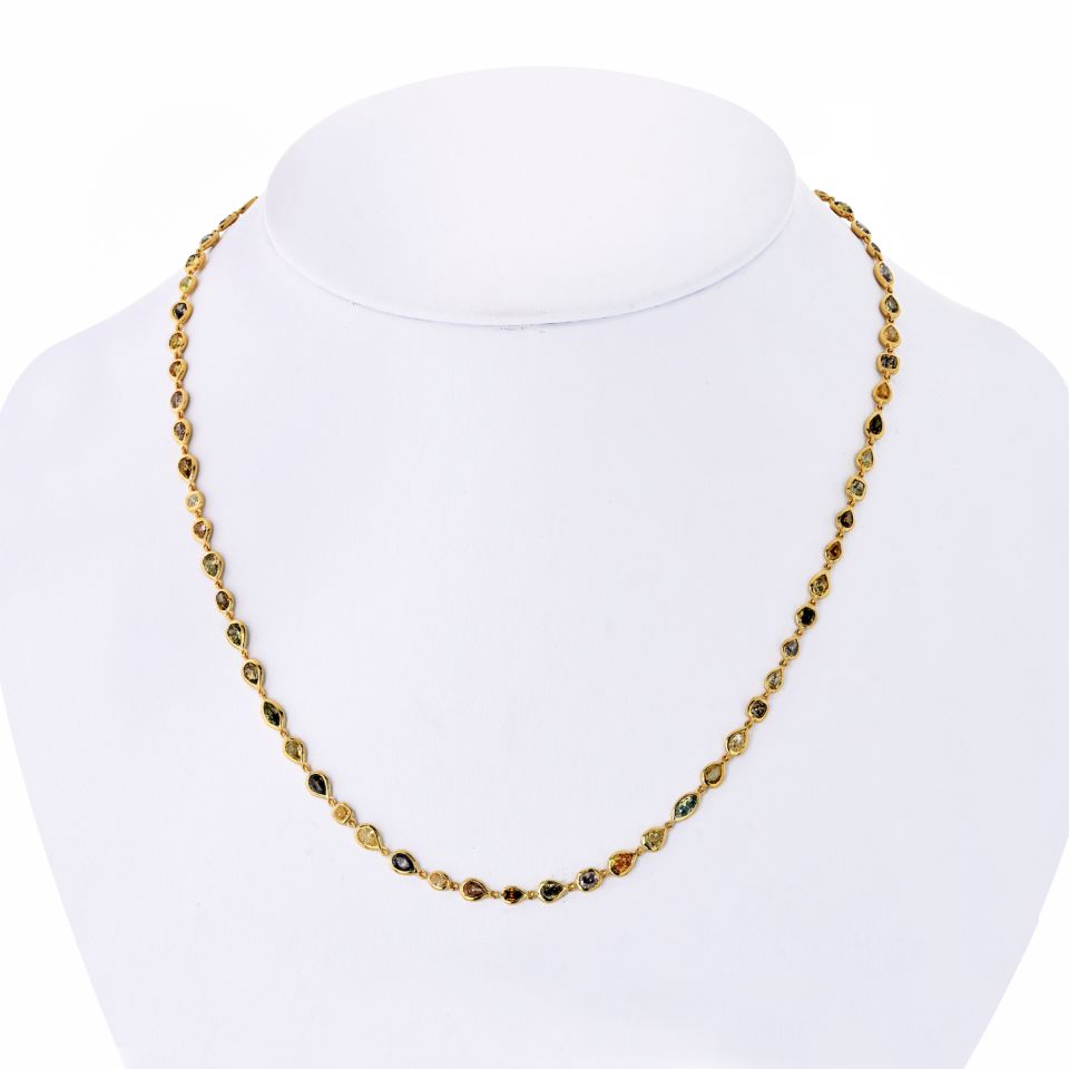 18K Yellow Gold All natural multicolor fancy and white Diamonds by the Yard Necklace - The Back Vault