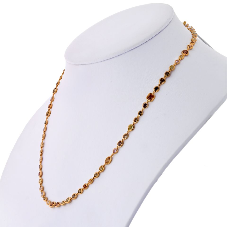 18K Yellow Gold 10.50 carat Fancy And White Color Diamonds by the Yard Necklace - The Back Vault Jewelry