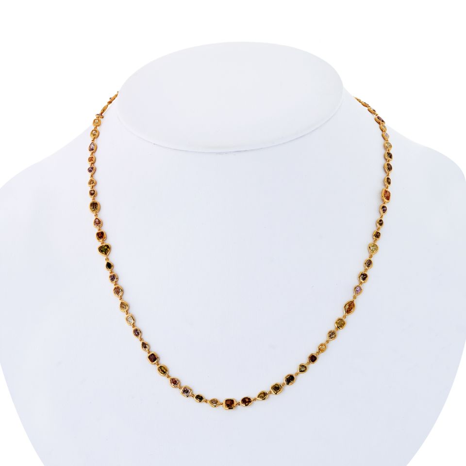 18K Yellow Gold 10.50 carat Fancy And White Color Diamonds by the Yard Necklace - The Back Vault Jewelry