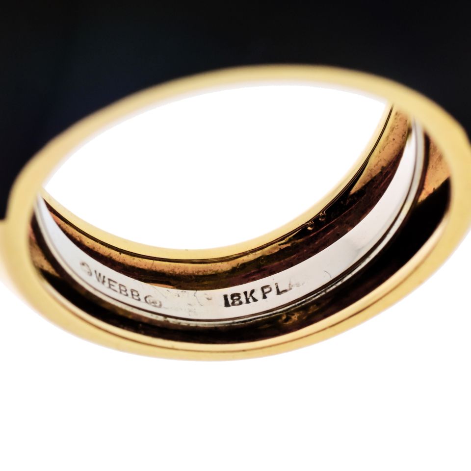 David Webb Platinum & 18K Yellow Gold Black Enamel And Diamond Ring
