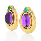 David Webb Platinum & 18K Yellow Gold Cabochon Amethyst, Diamond And Emerald Earrings - The Back Vault