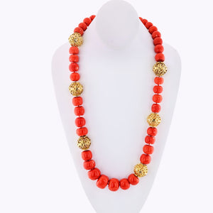 David Webb 1960's 18K Yellow Gold Large Coral Balls String Necklace