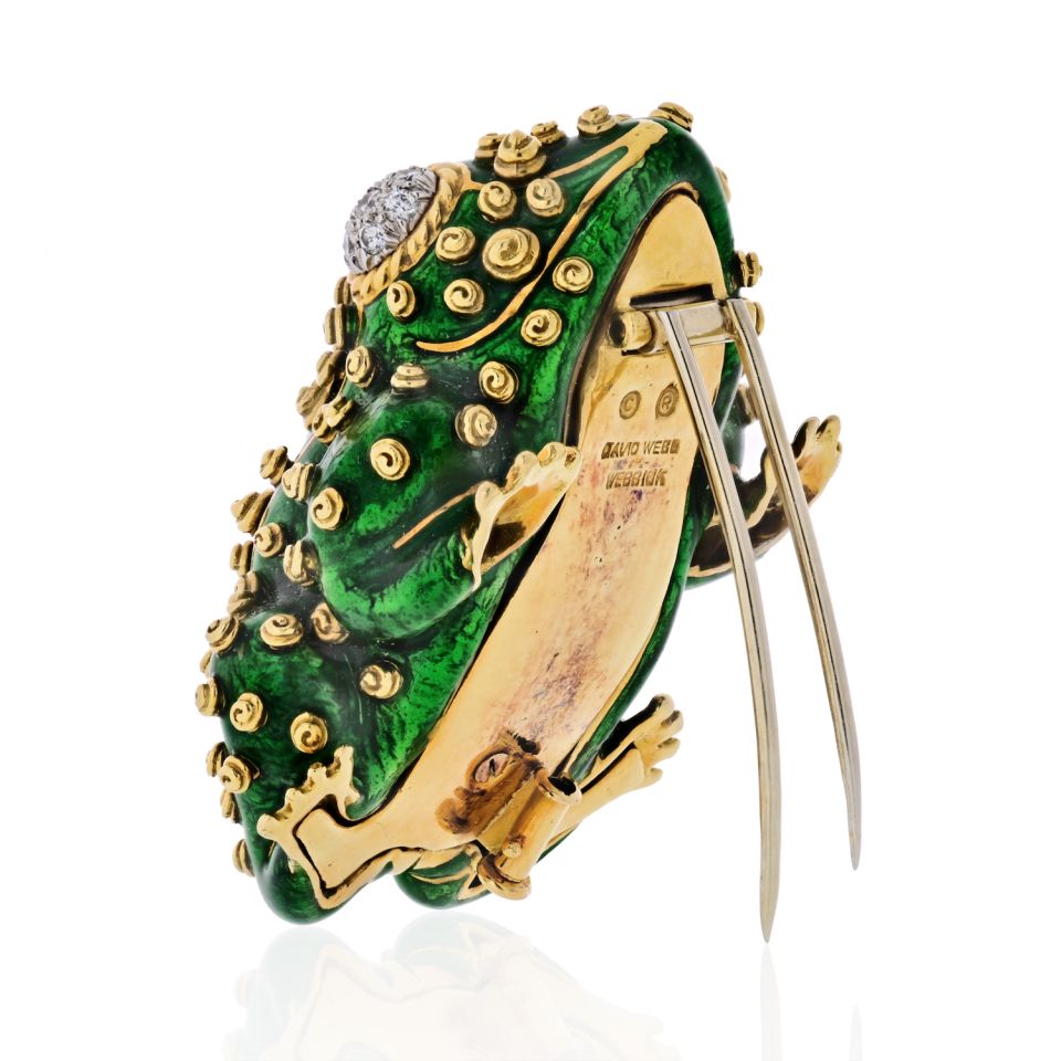 David Webb Frog Platinum & 18K Yellow Gold Green Frog, Enamel, Diamonds Brooch - The Back Vault