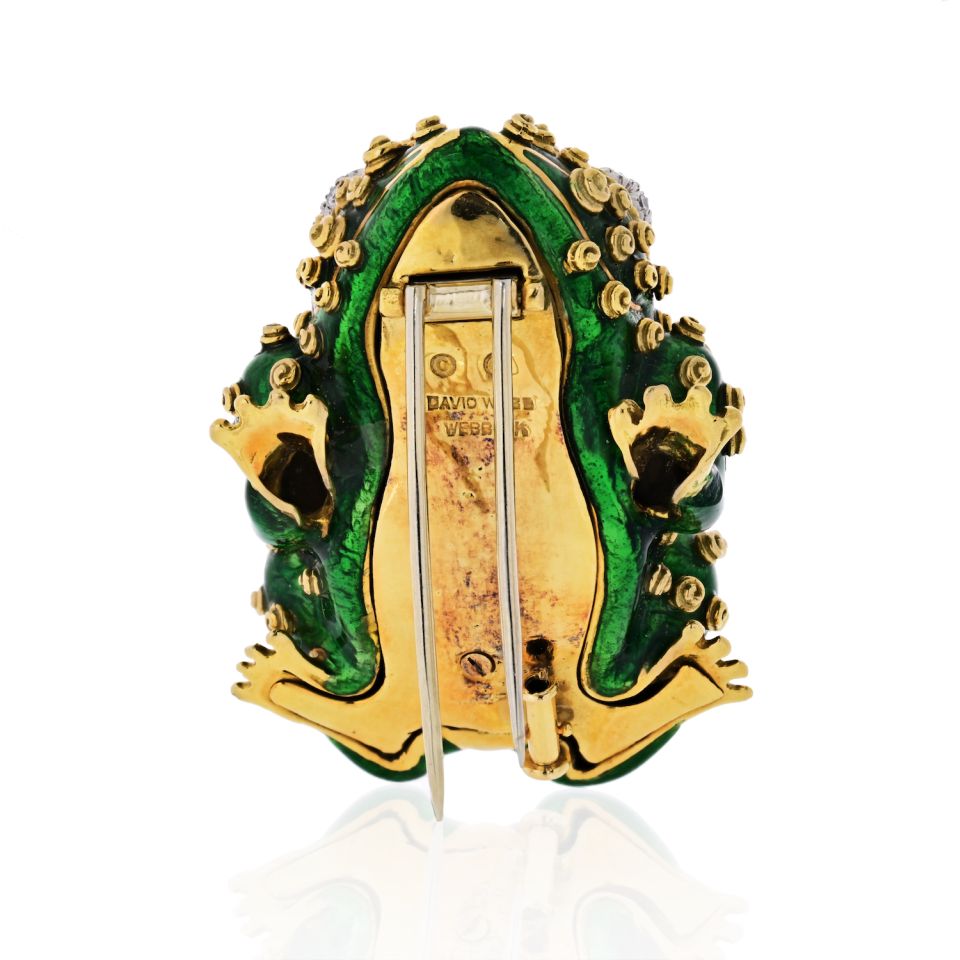 David Webb Frog Platinum & 18K Yellow Gold Green Frog, Enamel, Diamonds Brooch - The Back Vault