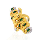 David Webb Kingdom 18K Yellow Gold Two Snakes, Emeralds, Diamonds, Interlocking Ring - The Back Vault