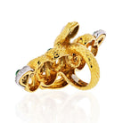 David Webb Kingdom 18K Yellow Gold Two Snakes, Emeralds, Diamonds, Interlocking Ring - The Back Vault