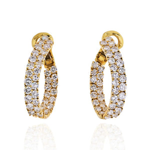 10.00 Carat Inside And Out 18K Yellow Gold Diamond Hoop Earrings