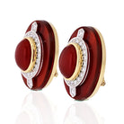 David Webb Carnelian And Diamond Platinum & 18K Yellow Gold Clip Earrings - The Back Vault