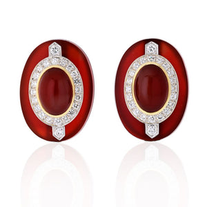 David Webb Carnelian And Diamond Platinum & 18K Yellow Gold Clip Earrings