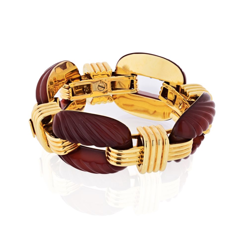 David Webb Platinum & 18K Yellow Gold Fluted Carnelian Link Bracelet - The Back Vault