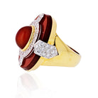 David Webb Platinum & 18K Yellow Gold Oval Cut Carnelian, Diamond Ring - The Back Vault